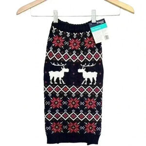 🌈 6/$60 New Frisco By Chewy Fair Isle Sweater Moose Poinsettia Navy Blue Large